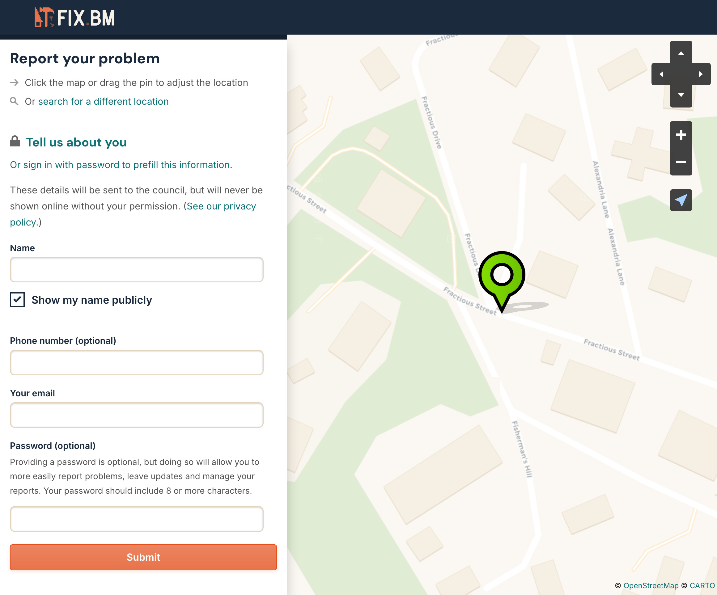 User details form showing name, email, phone, and 'show my name publicly' checkbox