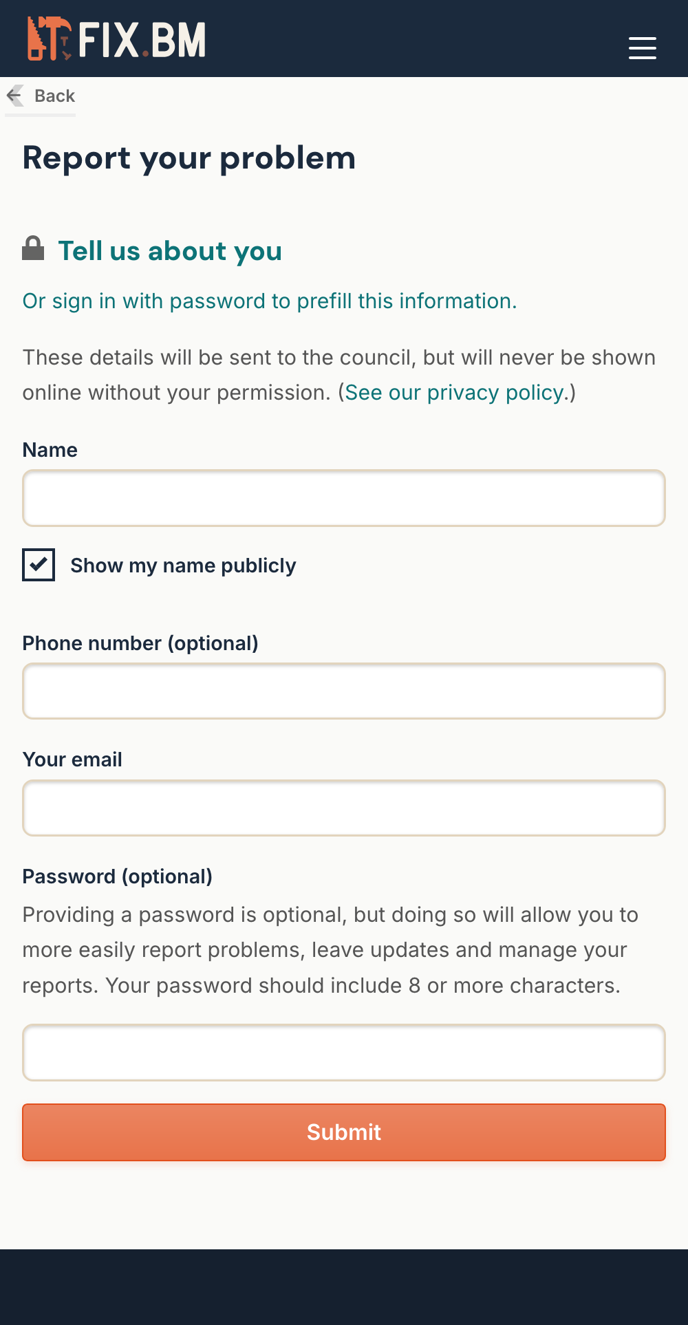 Mobile user details form with name, email, and submit button